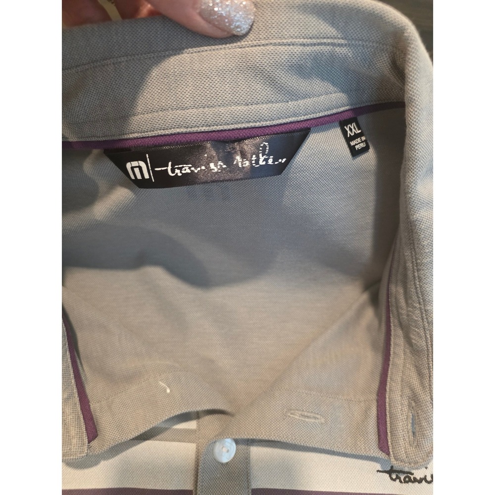 Travis Mathew Polo Gray white and purple XXL Logo on Sleeve Dallas Athletic Club - Picture 5 of 9